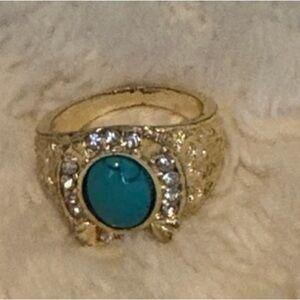Vintage Gold and Blue Ring with Ornate Design. Size 10
